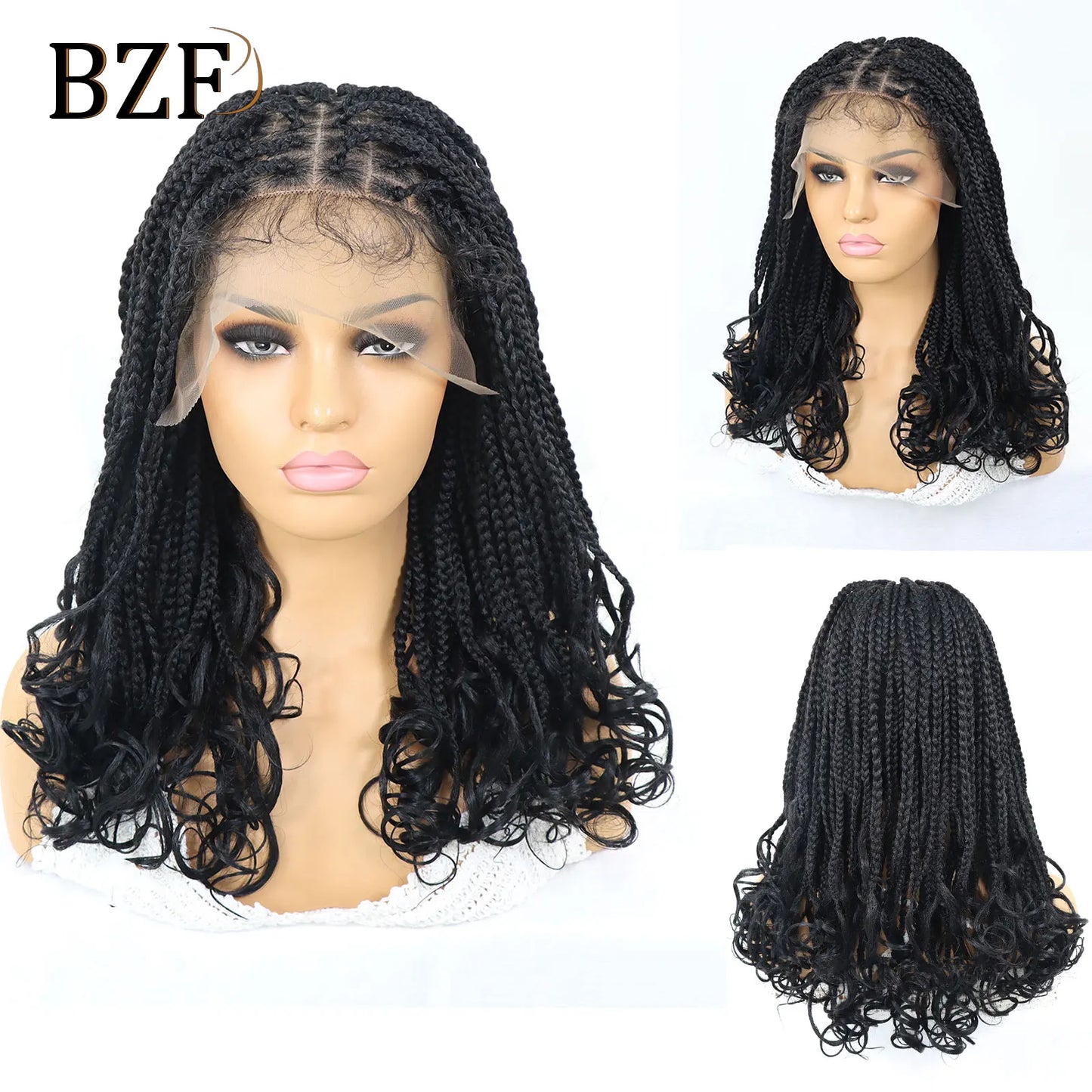 T30 Synthetic Box Braid Wigs Curly Ends Square Part Braided Lace Front Wig With Baby Hair For Women Blonde Lace Braided Wig