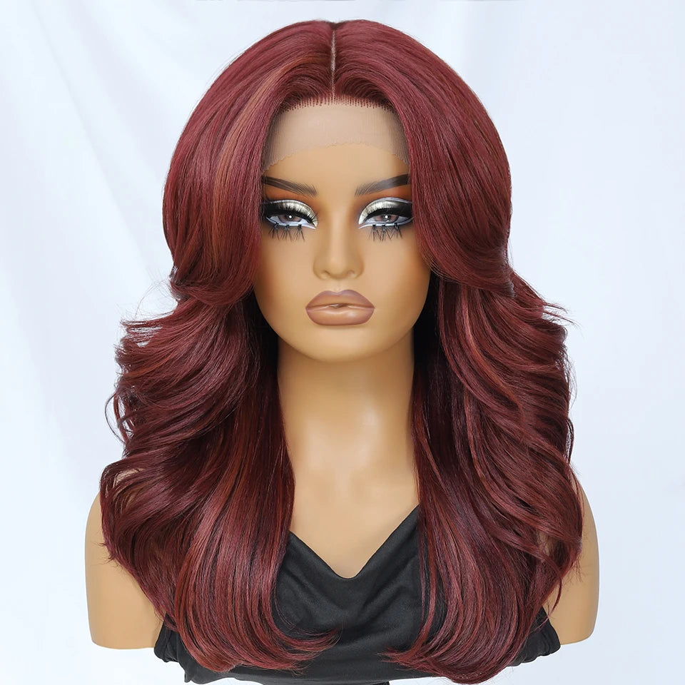 T- Part Layered Wigs With Bangs For Women 18 Inch Red Synthetic Lace Front Wig For Daily Use 13x5 Lace Wig Ombre Brown Afro Wigs