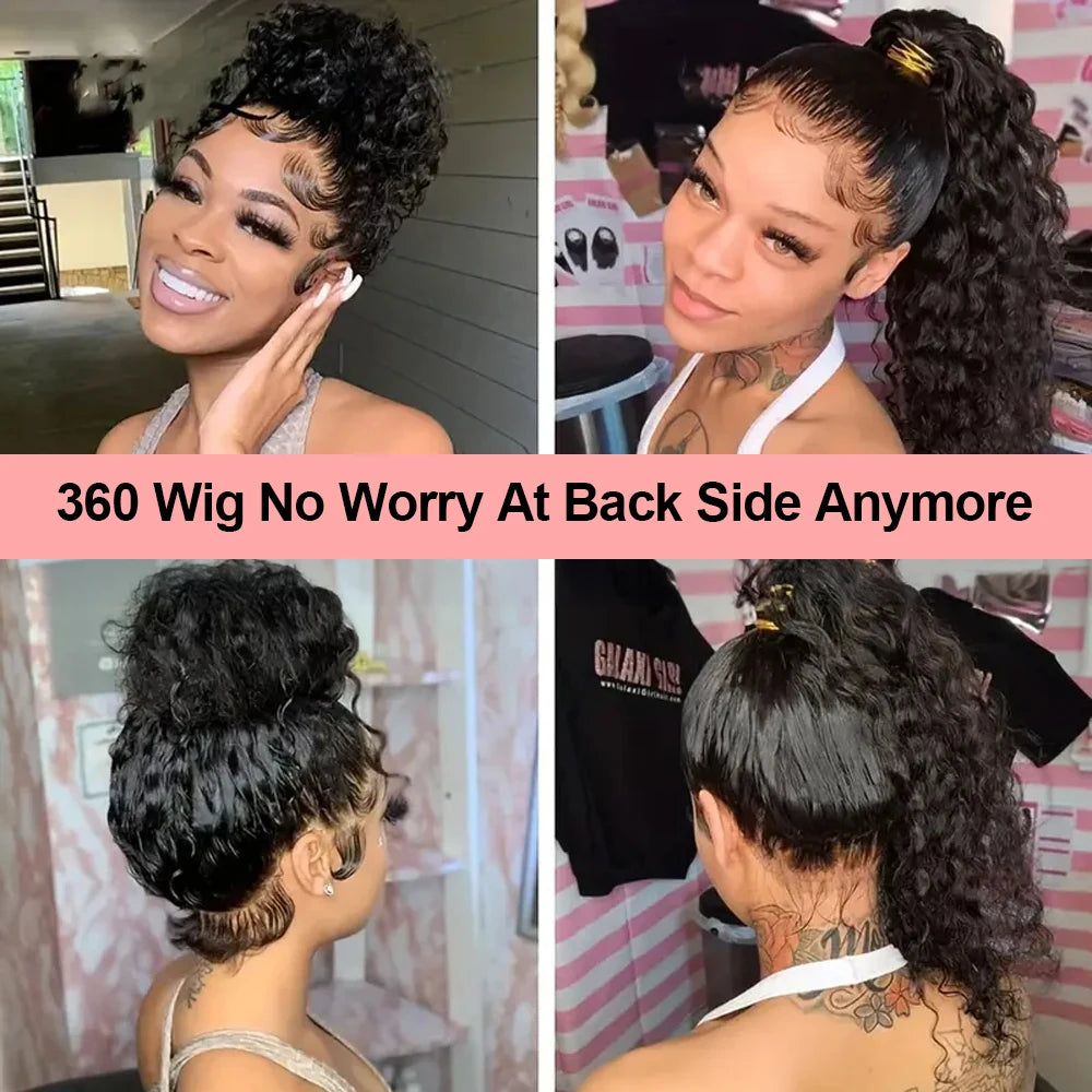 Curly 360 Lace Front Human Hair Wigs 250 Density Brazilian Deep Wave 40 Inch 13x6 HD Lace Frontal Wig 100% Human Hair Preplucked