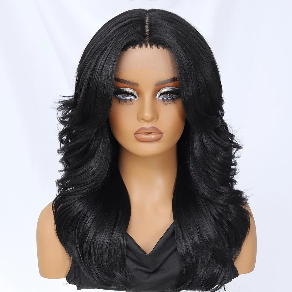 T- Part Layered Wigs With Bangs For Women 18 Inch Red Synthetic Lace Front Wig For Daily Use 13x5 Lace Wig Ombre Brown Afro Wigs