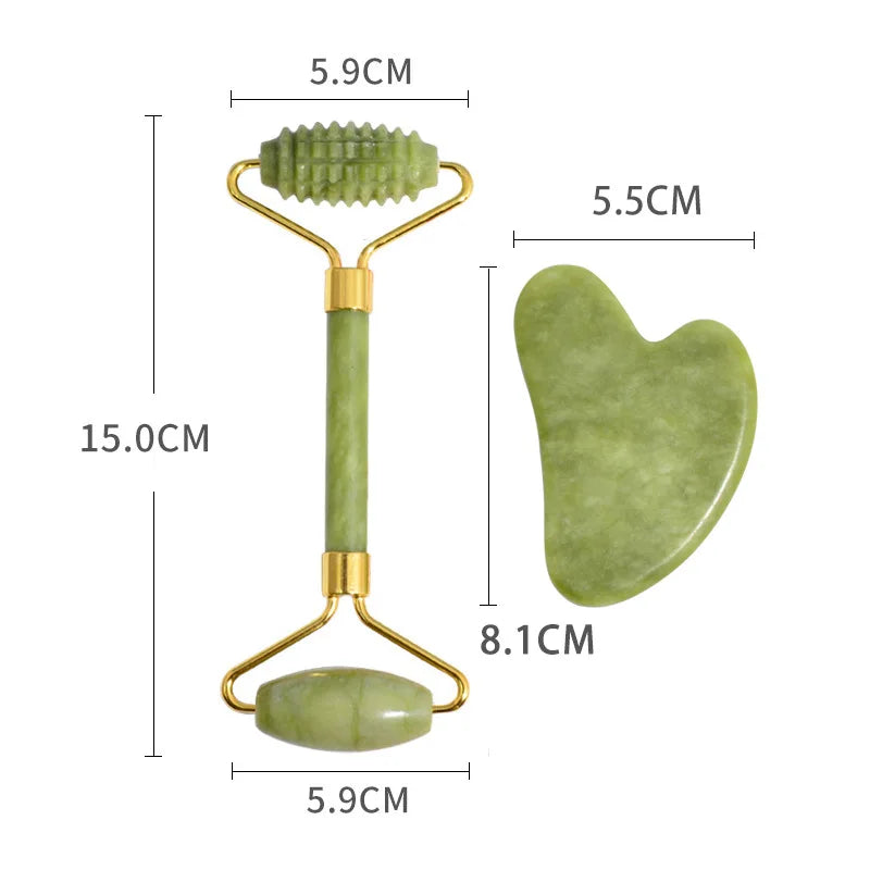 2pcs Jade Massagers For Face Body Gua Sha Scraper Beauty Facial Roller Set Natural Gouache Stone Massage Slimming Skin Care Lift