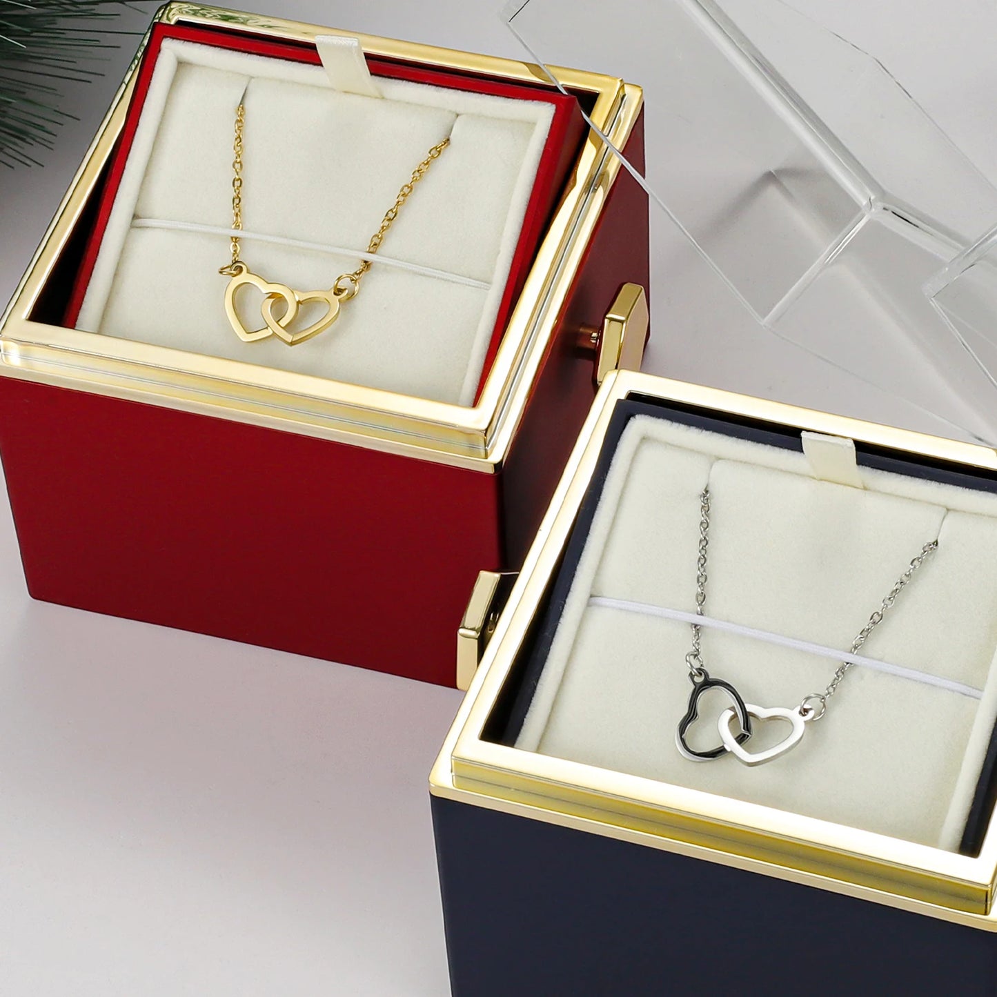 Custom Valentine Eternal Rose Jewelry Ring Box Rotate Wedding Pendant Necklace Storage Case For Women Girlfriend ChristmasGift