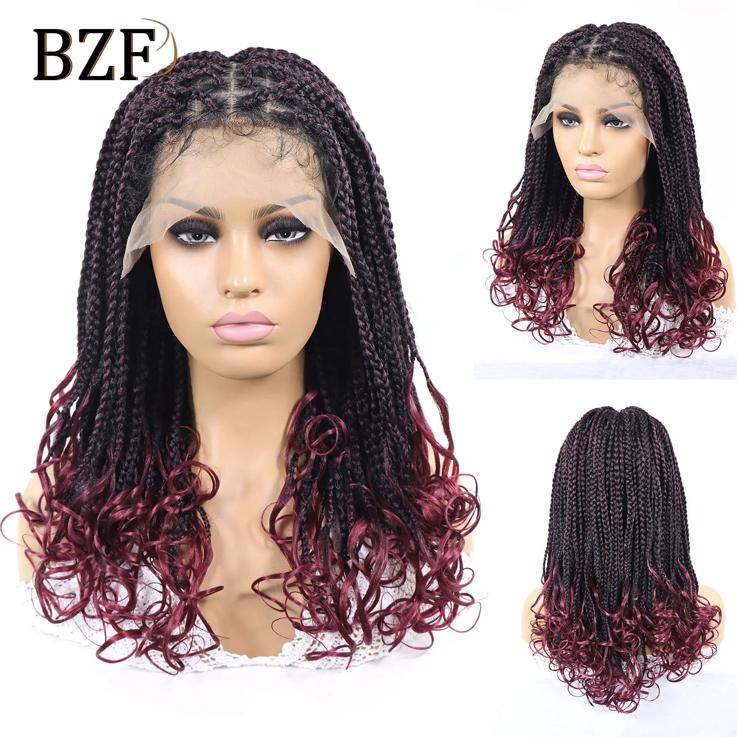 T30 Synthetic Box Braid Wigs Curly Ends Square Part Braided Lace Front Wig With Baby Hair For Women Blonde Lace Braided Wig