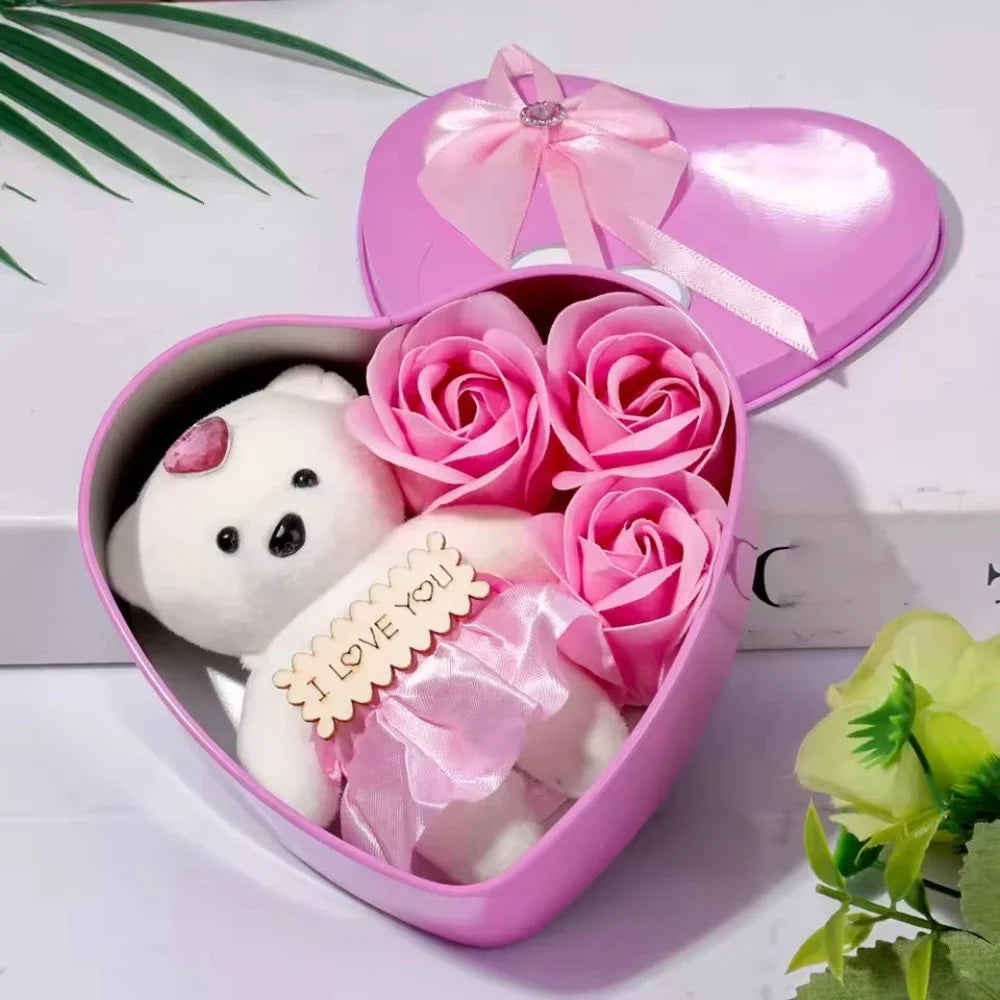 Bear Rose Gift Box Valentines Day Flower Love Box Bears Bouquet Wedding Birthday Home Party Decoration Gift for My Girlfriend