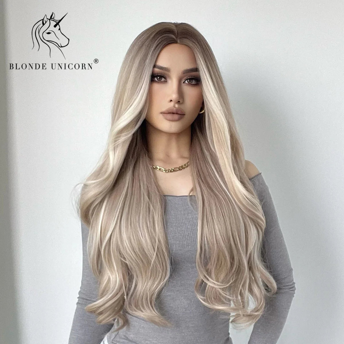 Blonde Unicorn Synthet Wig Long Wavy Mixed Brown Blonde for White Black Women Daily Party High Density Temperature Fibre Hair