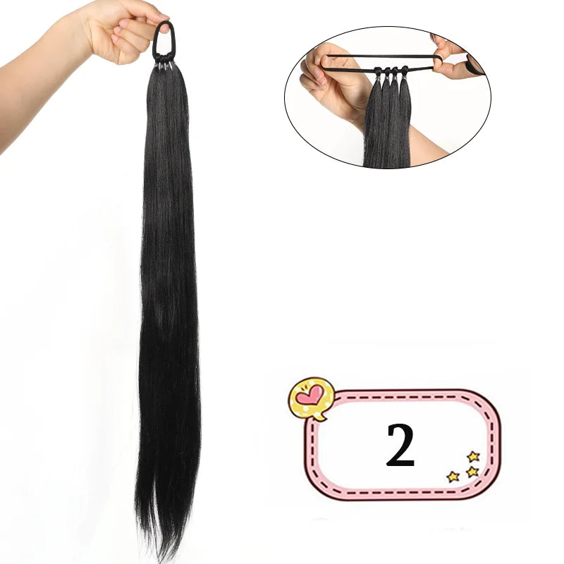 LUPU Synthetic 28 Inch Long Ponytail Extensions With Elastic Band Versatile DIY Braided Ponytail For Women Girls Black Brown