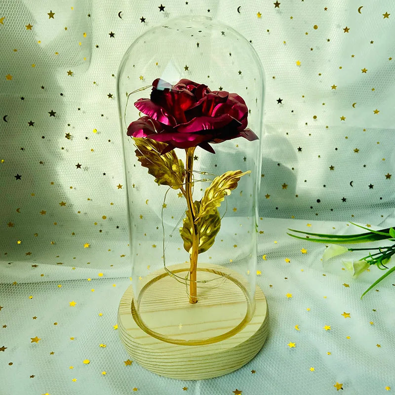 LED Valentine Day Gift For Girlfriend Eternal Rose Light 24K Gold Foil Flower In Glass Cover Mothers Day Wedding Bridesmaid Gift