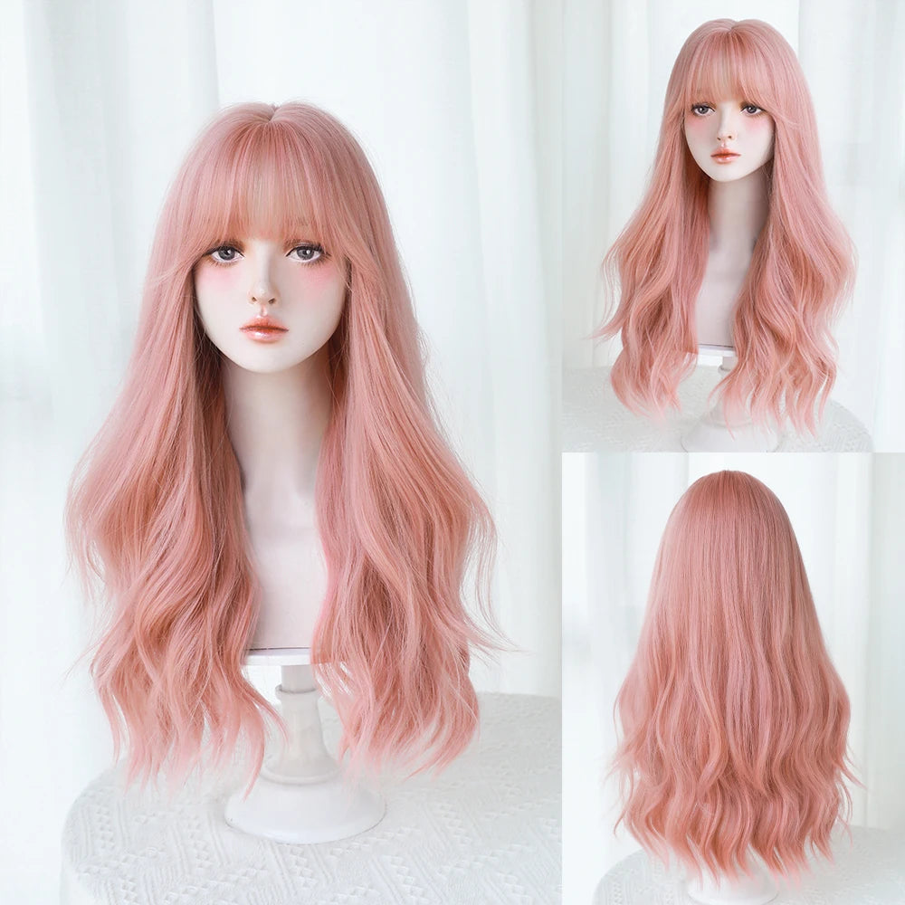 Dense Long Wave Wig Women Wig with Bangs Blonde Cospaly Lolita Daily Party Synthetic Wigs Heat Resistant Fiber Natural Fake Hair