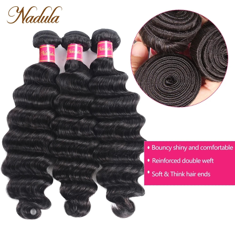 Nadula Hair Loose Deep Wave Bundles 12-26inch Brazilian Hair Weave Bundles 100% Virgin Human Hair 1/3/4 Bundles  Natural Color