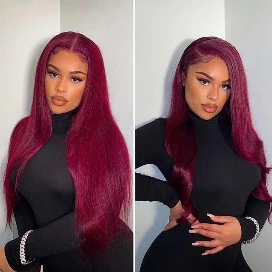 Red Burgundy Straight 13x4 HD Lace Front Human Hair Wigs For Women Pre Plucked 99j 13x4 HD Lace Frontal Wigs 100% Human Hair Wig