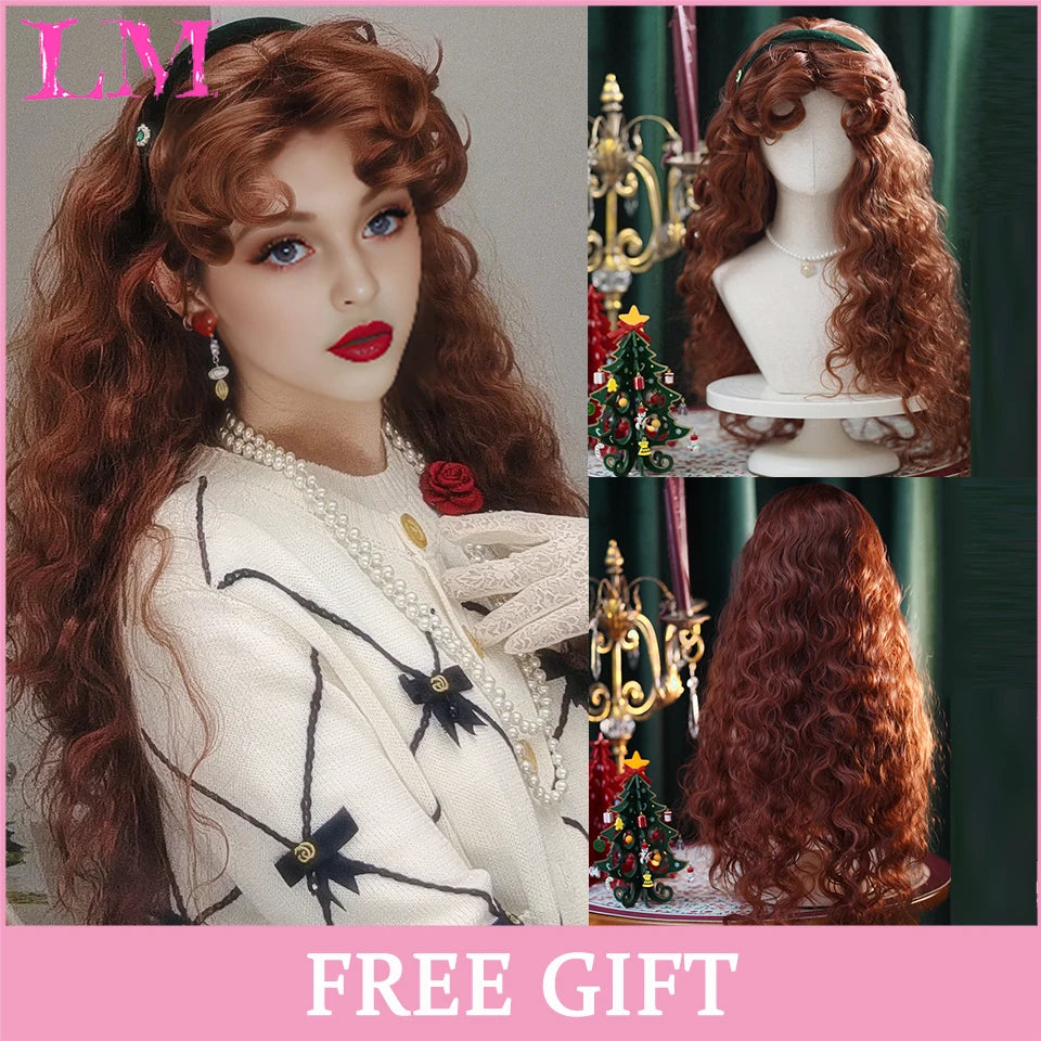 LM Straight Synthetic Lace Front Wig For Women 38 Inch Long Ombre Brown Red Blonde Hightlight Lace Frontal Wigs Cosplay Wig