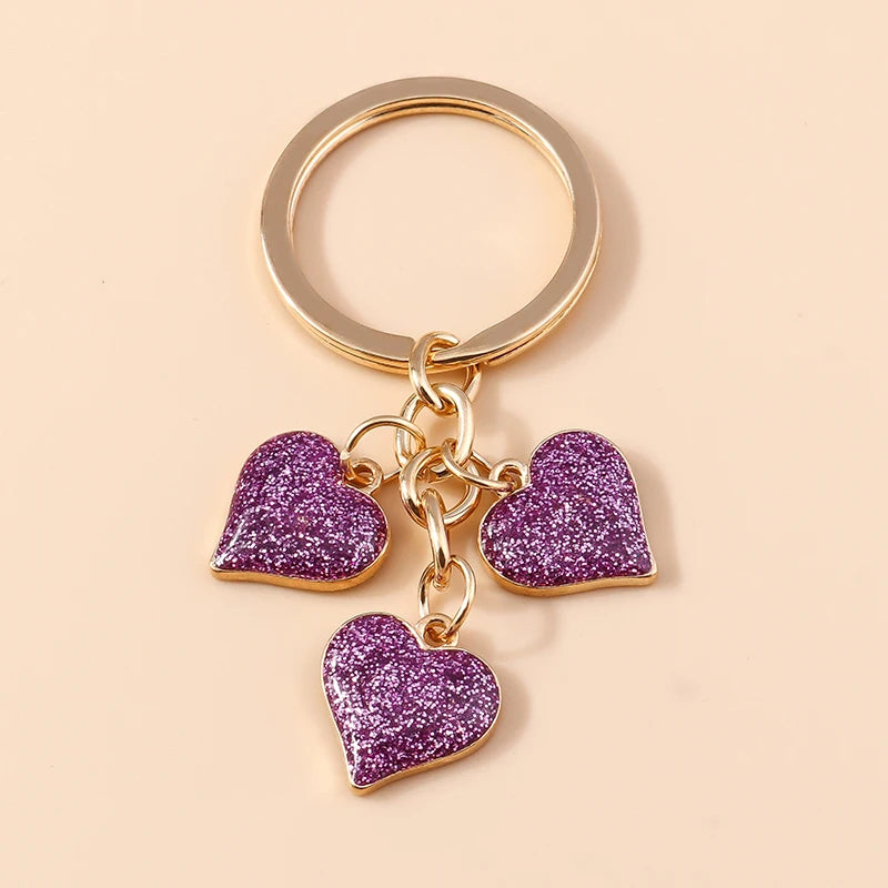 Lovely Colorful Heart Keychain Love Keyrings Valentine's Day Gift Key Chains for Women Girls Car Key Handbag Jewelry Accessories