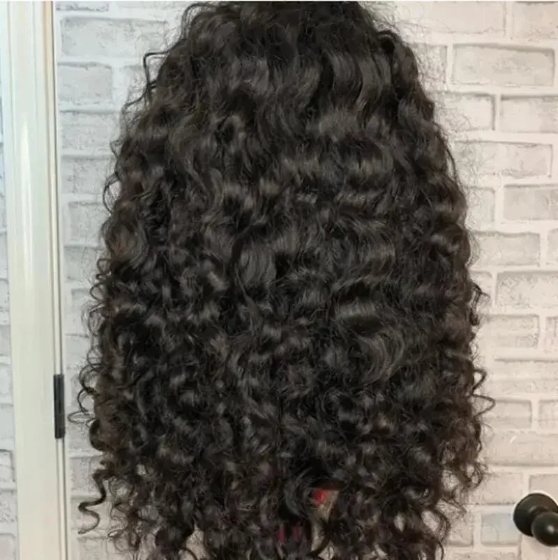 Kinky Curly Wigs With Bangs Full Machine Made Wigs Virgin Hair Peruvian Long Curly Human Hair Wigs Natural Black Non Lace