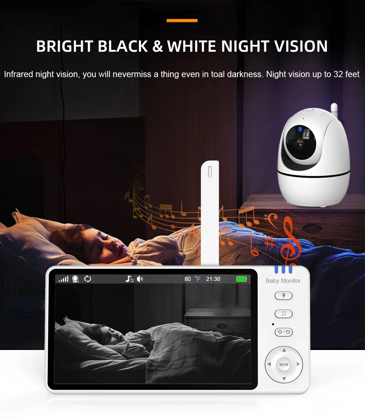 5.0 Inch Video Baby Monitor With Pan Tilt Camera Wireless Two Way Audio Night Vision Security Babysitter VOX Wake Up USB Charge