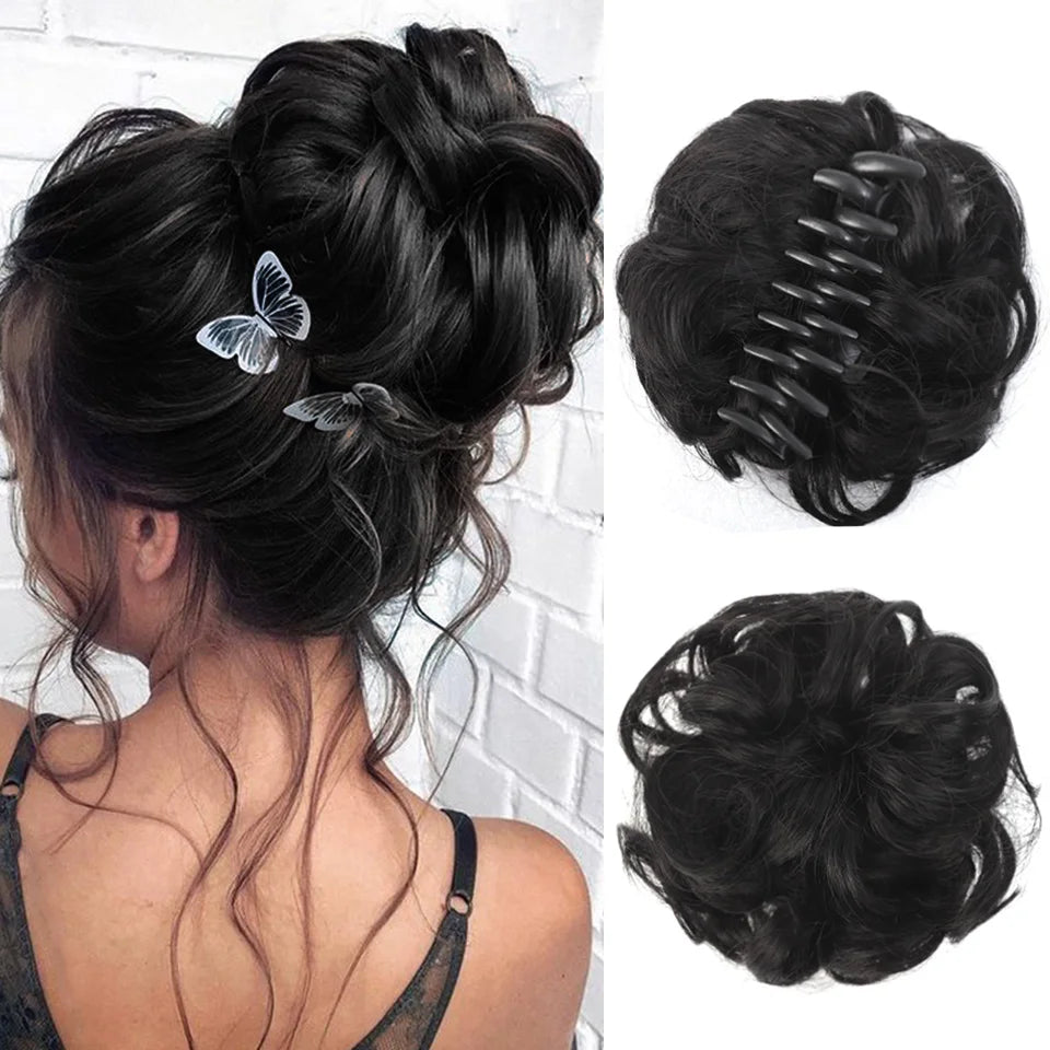 LUPU Synthetic Chignon Messy Bun Claw Clip in Hair Piece Wavy Curly Hair Bun Ponytail Extensions Scrunchie Hairpieces for Women