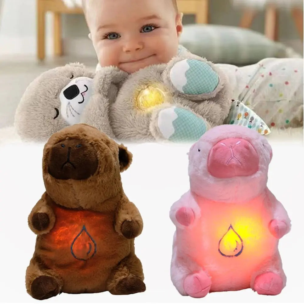 Capybara Doll Toys Baby Breathing Bear Plush Soothing Doll Soothing Music Sleep Companion Sound And Light Plush Toys Kids Gift