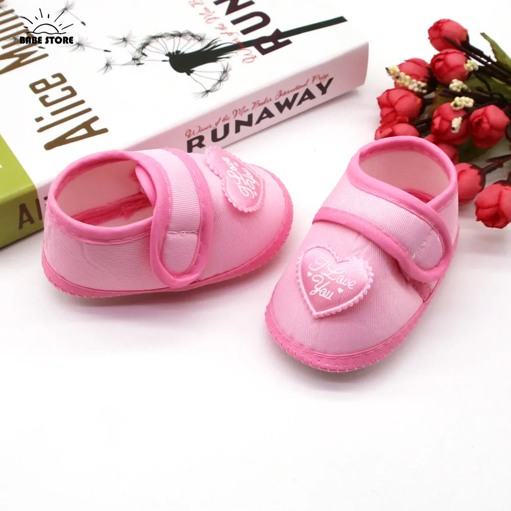 1 Pair Spring Autumn Baby First Walkers Infant Baby Girls Boys Anti-Slip Shoes Heart-shaped Newborn Slipper Shoes 0-18 Months