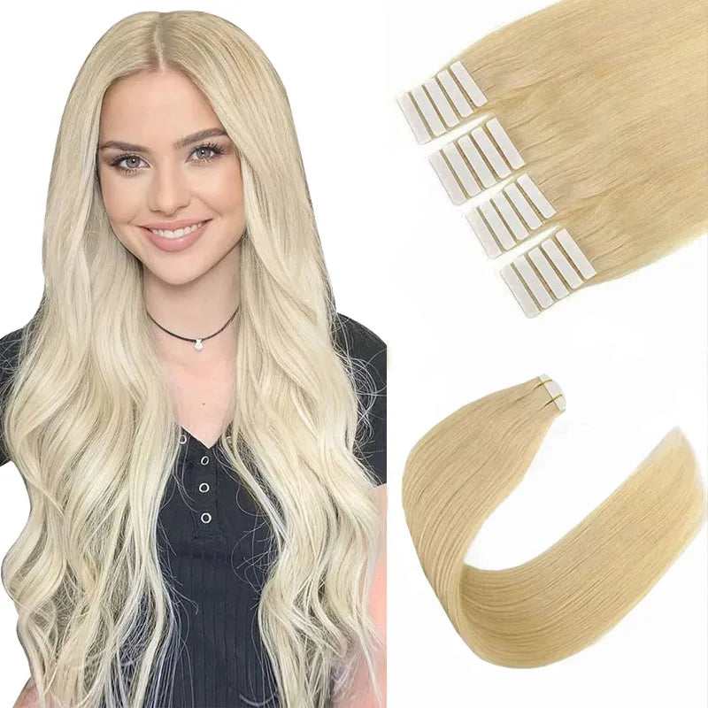 613 Blonde Color Tape In Straight Hair Extensions 100% Remy real Human Hair  30 inch Invisible Virgin PU Skin Weft Human Hair