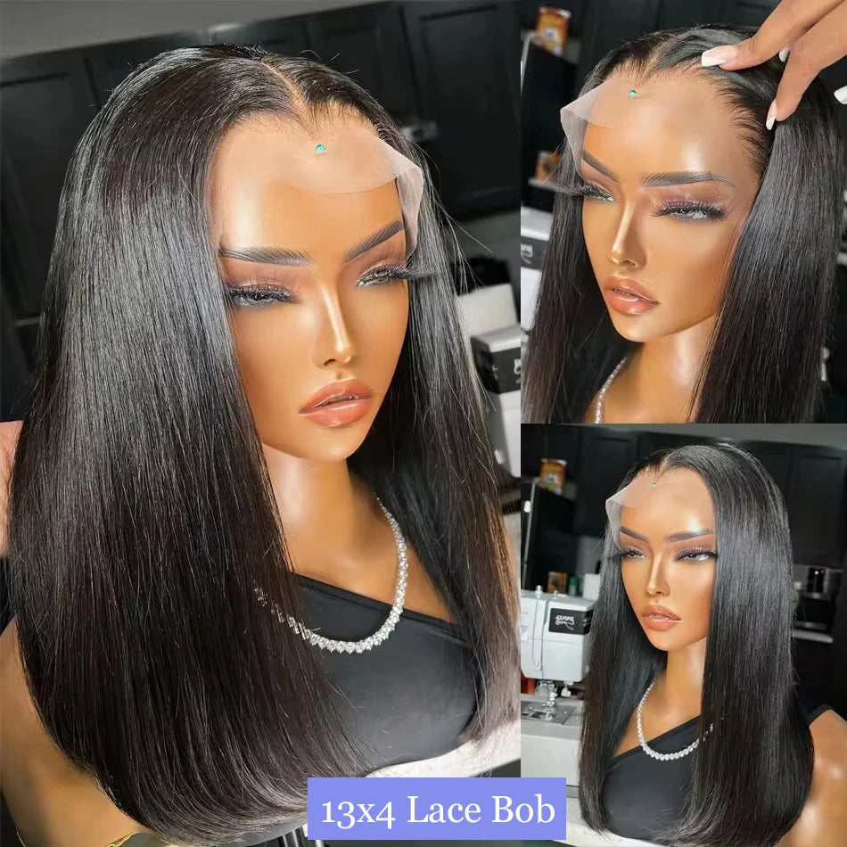 Short Bob Wig Bone Straight 13x4 Lace Front 200% Density Brazilian Remy Lace Wigs Pre Plucked Front Wigs 100% Human Hair Wig