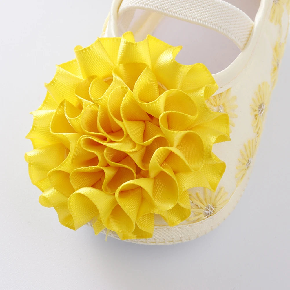 Newborn Baby Shoes Baptism Yellow Headband Baby Girl Lace Shoes Set Toddler Prewalker Cute Baby Soft Shoes for 0-12M Kids