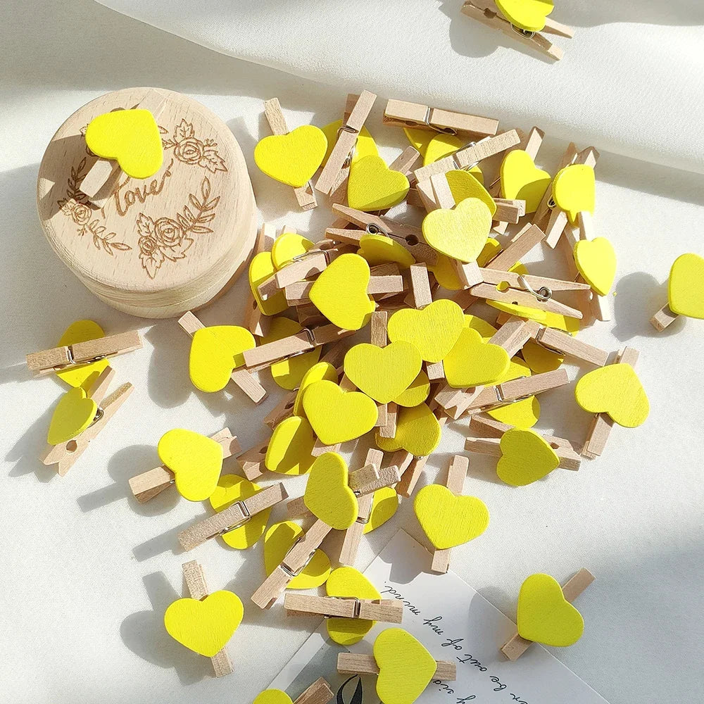 10/50pcs Red Heart Love Wooden Clothes Photo Paper Peg Pin Mini Clothespin Postcard Clips Home Wedding Valentine's Day Decorati