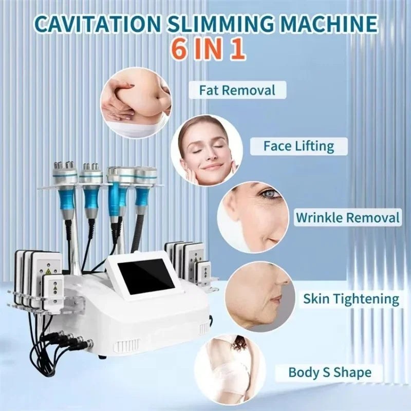 2024 6 Combined 1 Multi-functional Cavitation Machine 40 khz Ultrasonic Cavitation Radio Frequency Vacuum Weight Loss Machine