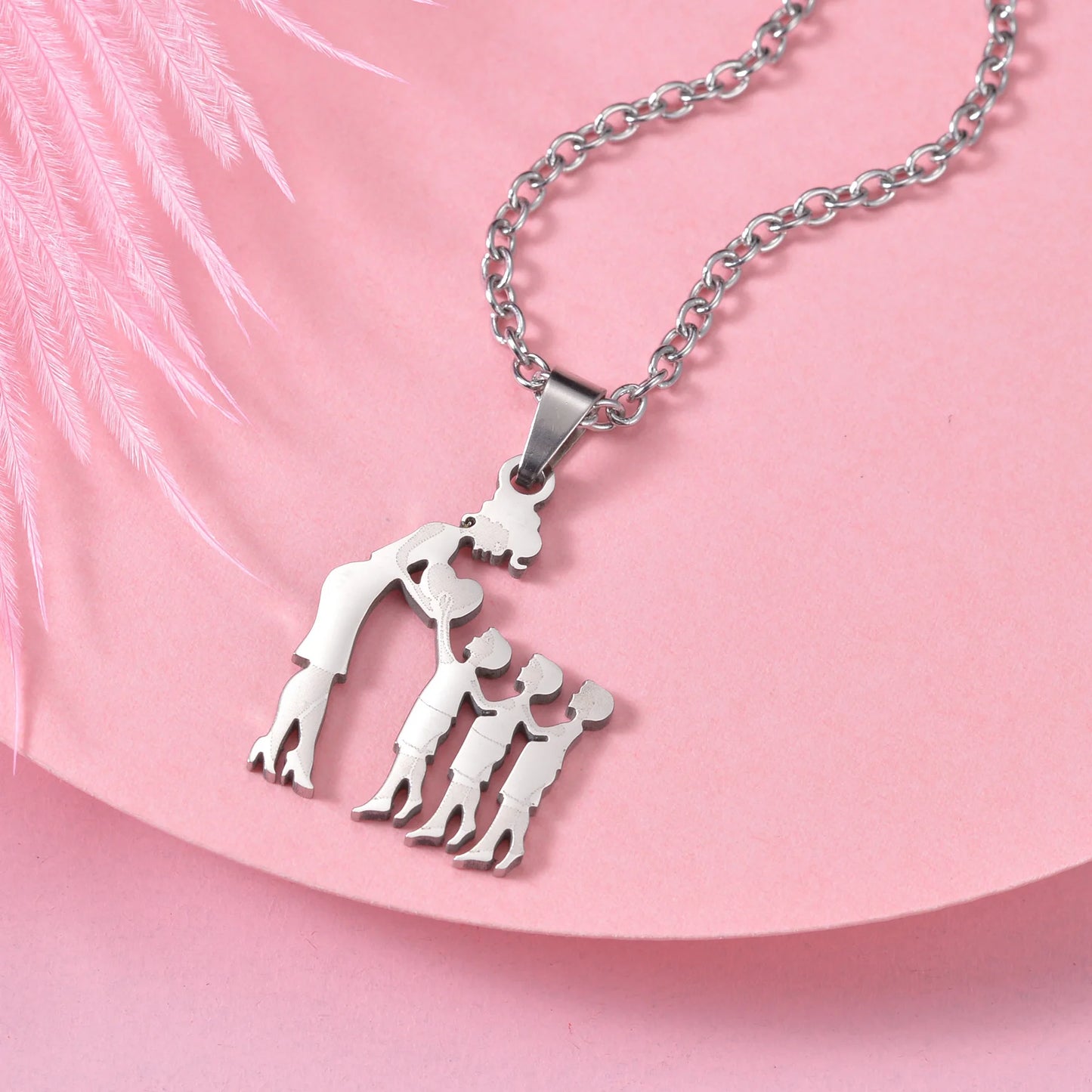 MeMolissa 1pc Stainless Steel Family Necklace Silver Color Mom Children Kid Pendant Necklaces Jewelry Women Mother's Day Gift