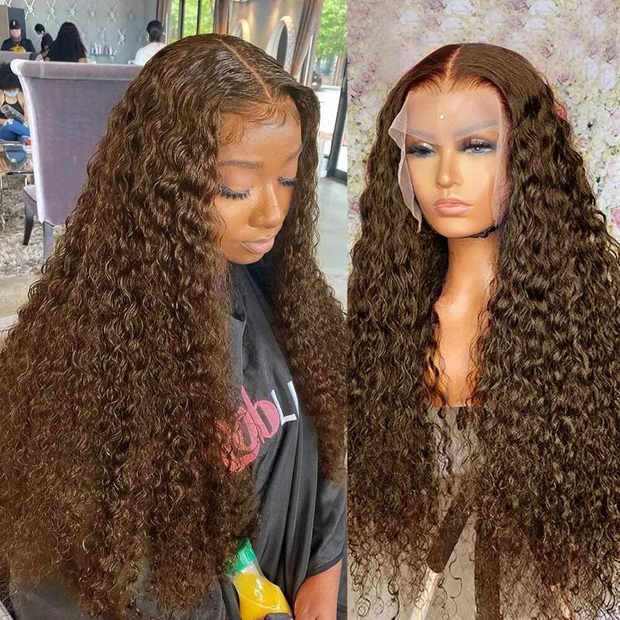 13x4 Chocolate Brown Lace Front Wigs Brazilian 13x6 Hd Lace Frontal Wig 100% Glueless Brown Curly Human Hair Wigs For Women Sale