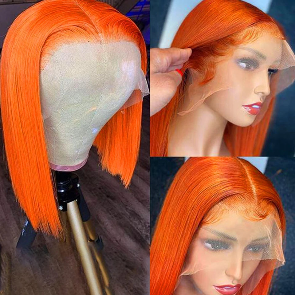 Ginger Short Bob Lace Front Wigs 100% Human Hair Wigs Bob Lace Wigs For Women Blonde Orange Straight Peruvian Hair Closure Wig