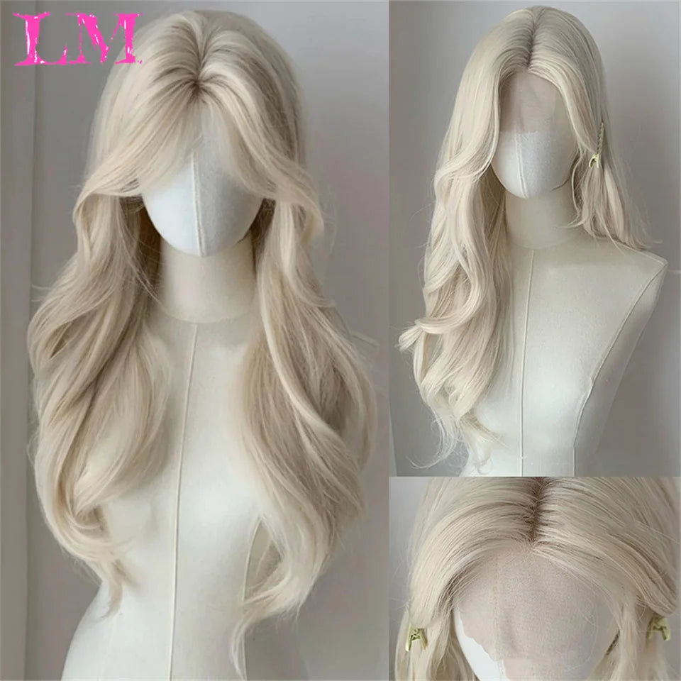 LM Straight Synthetic Lace Front Wig For Women 38 Inch Long Ombre Brown Red Blonde Hightlight Lace Frontal Wigs Cosplay Wig