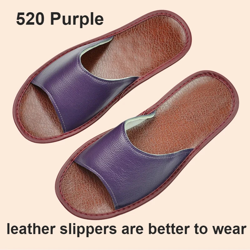 Big sizes Genuine Cow Leather Slippers Homes in indoor slipper summer open toe sandals men women elderly casual Slides shoes