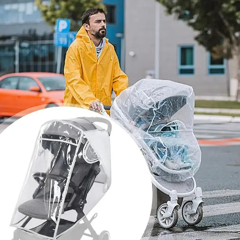 Universal Stroller Rain Cover Baby Car Seat Wind Dust Shield Transparent Waterproof Breathable Trolley Raincoat Accessories