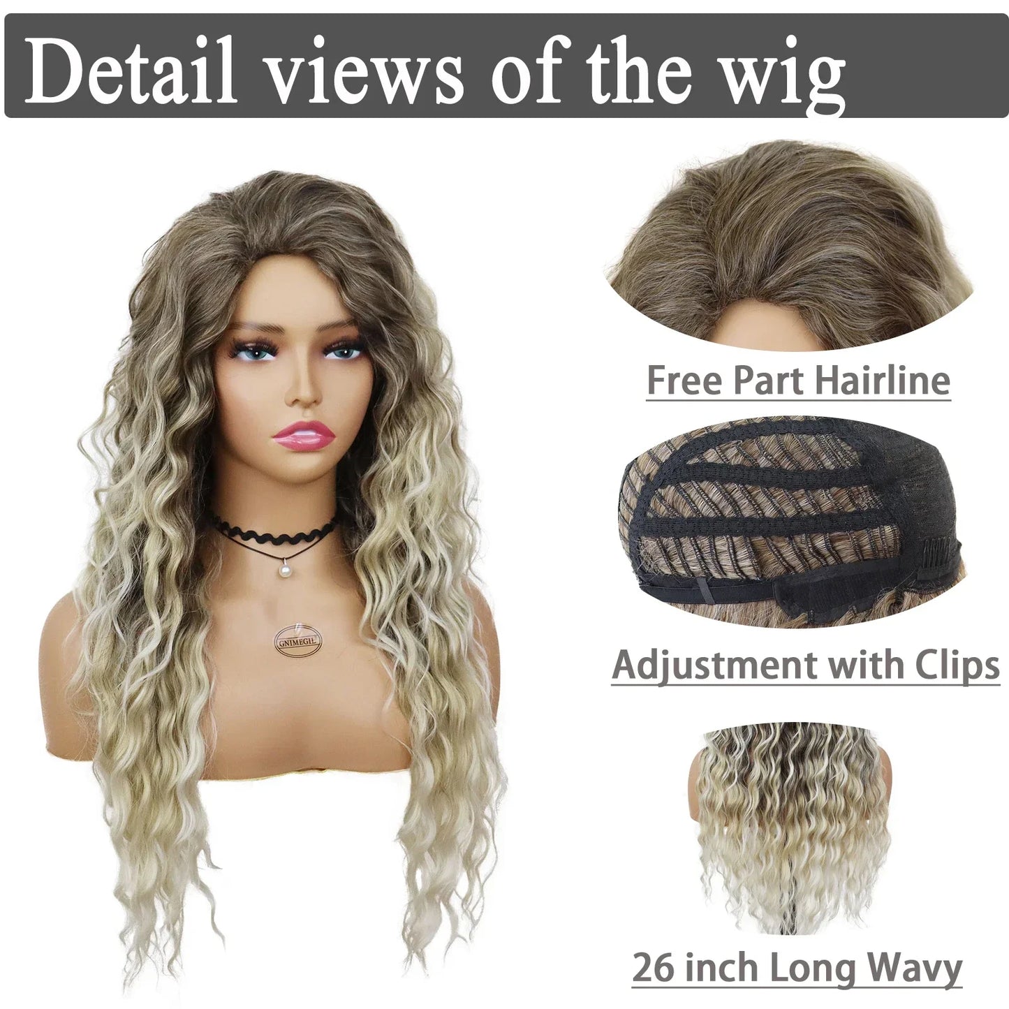 Ash Blonde Curly Wig Synthetic Long Curly Hair Wigs for Women Fluffy Hairstyle Wave Ombre Wig Costume Carnival Party Regular Wig