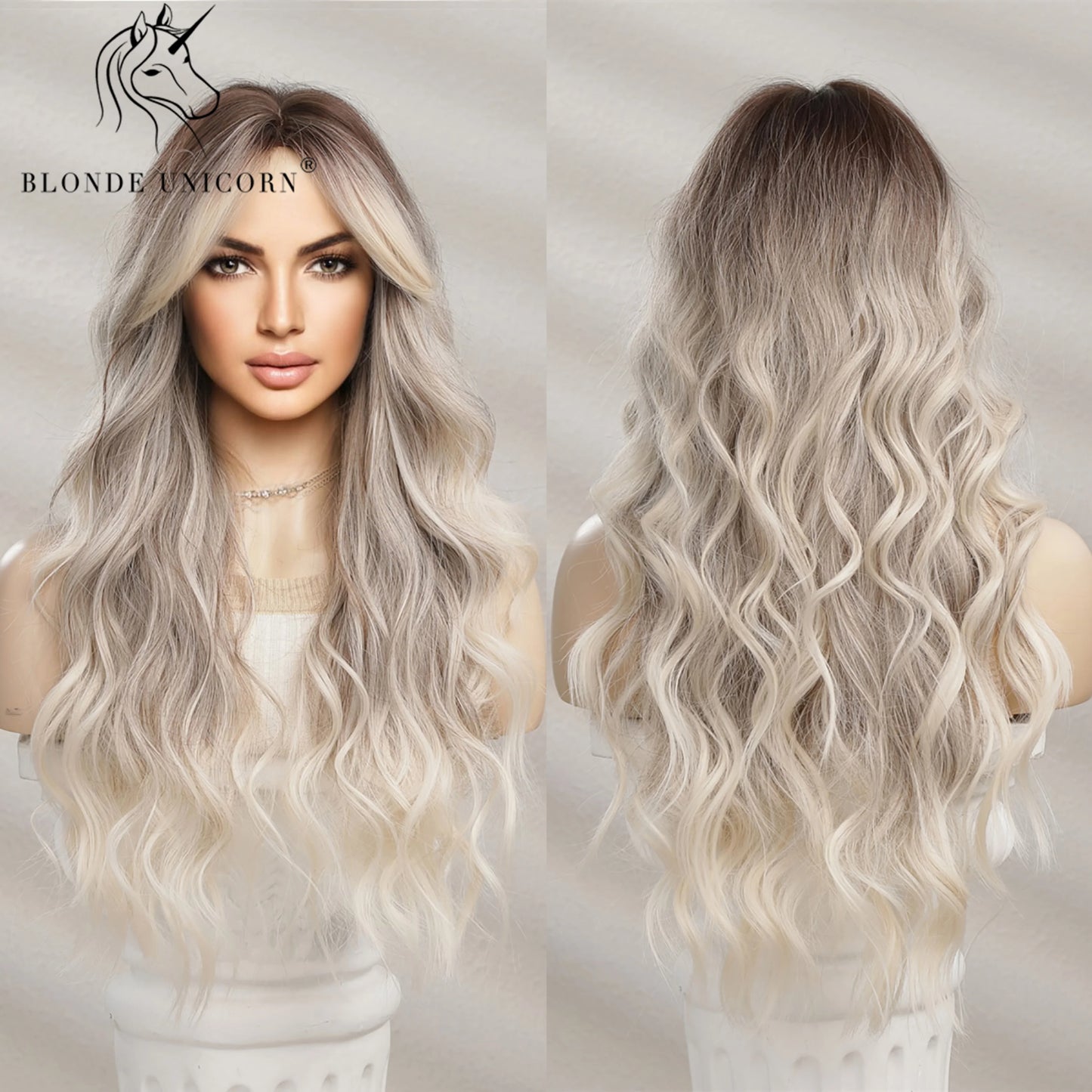 Blonde Unicorn Synthet Wig Long Wavy Mixed Brown Blonde for White Black Women Daily Party High Density Temperature Fibre Hair