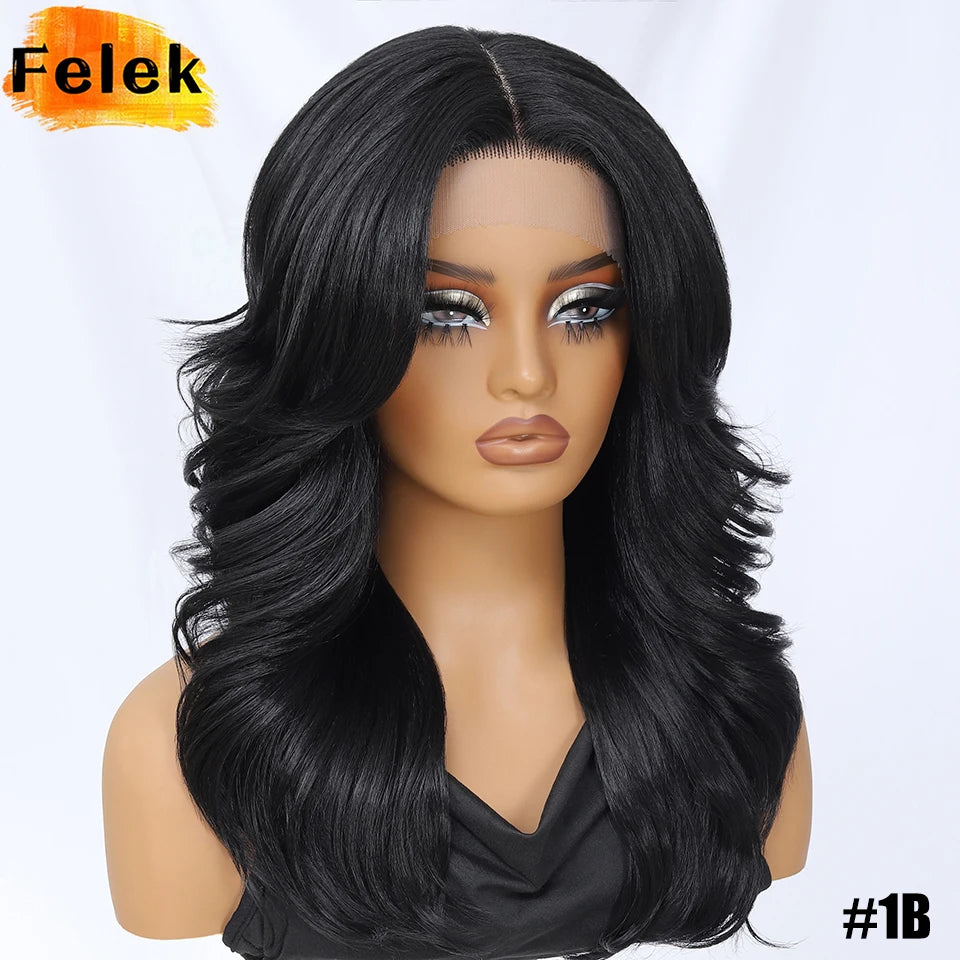 T- Part Layered Wigs With Bangs For Women 18 Inch Red Synthetic Lace Front Wig For Daily Use 13x5 Lace Wig Ombre Brown Afro Wigs