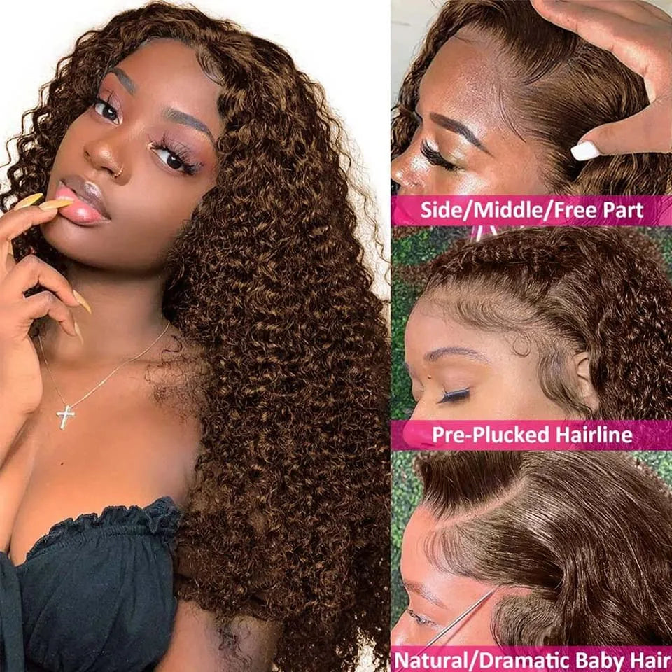 Chocolate Brown Curly Human Hair Wigs For Women 13x4 13x6 Deep Wave HD Lace Frontal Wigs Pre Plucked 100% Brazilian Human Hair