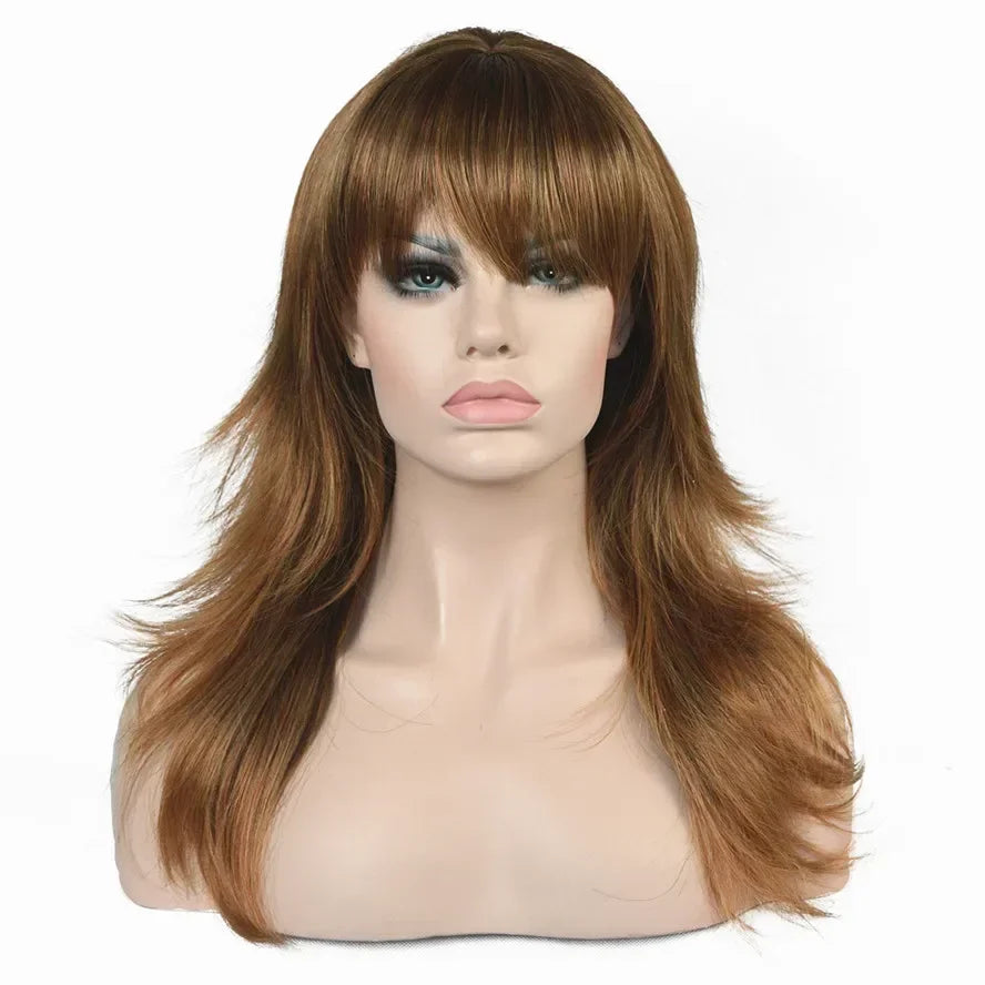 StrongBeauty Wig Natural Layered Long Straight Hair Synthetic Hair Brown/Black wigs for black women