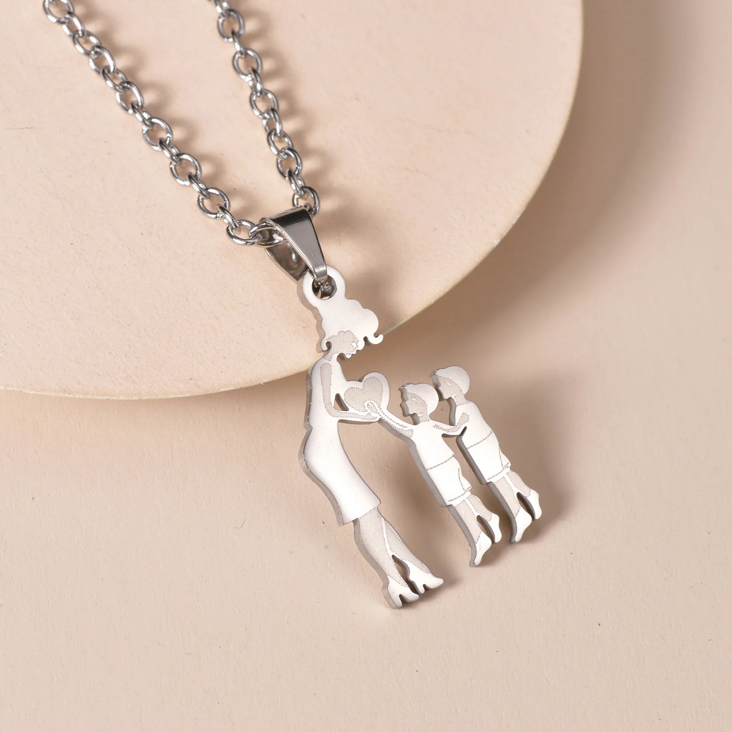 MeMolissa 1pc Stainless Steel Family Necklace Silver Color Mom Children Kid Pendant Necklaces Jewelry Women Mother's Day Gift