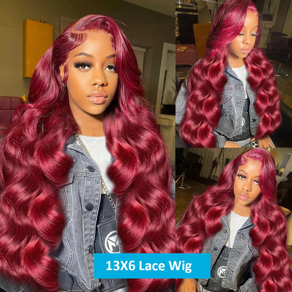 30 40 Inch 13x4 99j Burgundy Body Wave Lace Front Human Hair 13x6 Hd Transparent Lace Frontal Wig Brazilian For Black Women