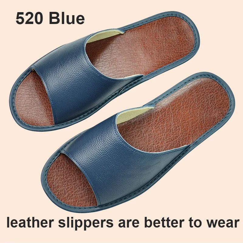 Big sizes Genuine Cow Leather Slippers Homes in indoor slipper summer open toe sandals men women elderly casual Slides shoes