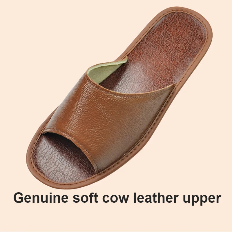 Big sizes Genuine Cow Leather Slippers Homes in indoor slipper summer open toe sandals men women elderly casual Slides shoes