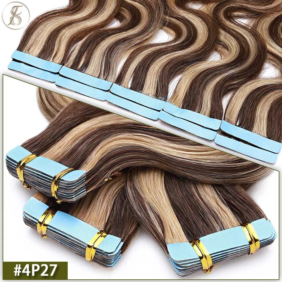 TESS 22Inch Wavy Tape In Human Hair Extensions 2.5g/pc Natural Hair Extension Double Sides Seamless Invisible Adhesive Skin Weft