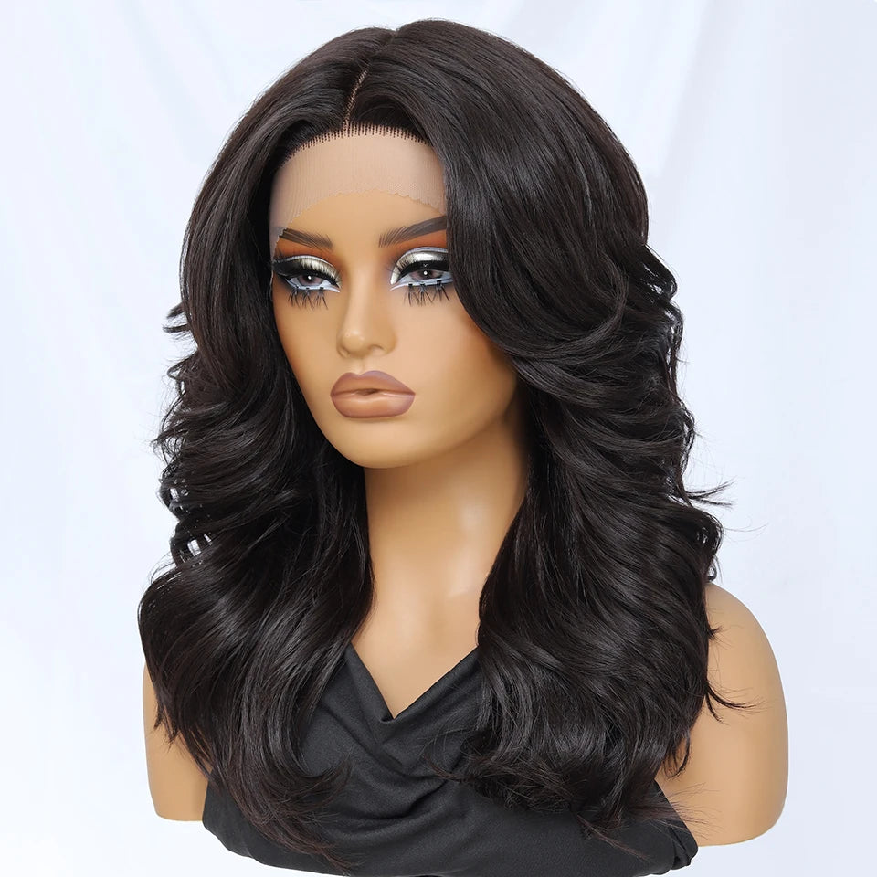 T- Part Layered Wigs With Bangs For Women 18 Inch Red Synthetic Lace Front Wig For Daily Use 13x5 Lace Wig Ombre Brown Afro Wigs