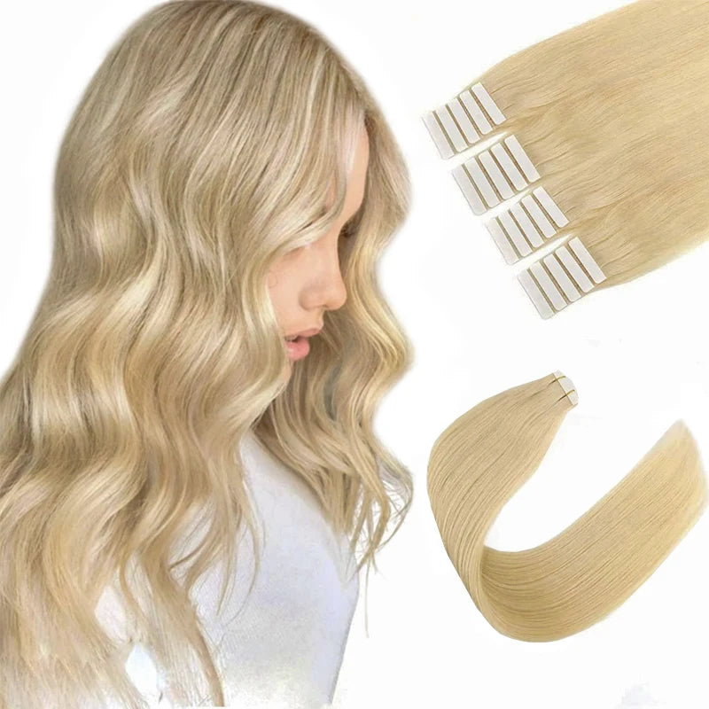 613 Blonde Color Tape In Straight Hair Extensions 100% Remy real Human Hair  30 inch Invisible Virgin PU Skin Weft Human Hair