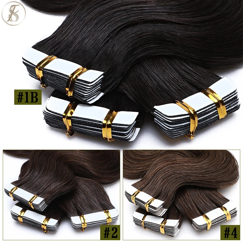 TESS 22Inch Wavy Tape In Human Hair Extensions 2.5g/pc Natural Hair Extension Double Sides Seamless Invisible Adhesive Skin Weft