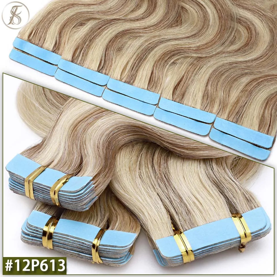 TESS 22Inch Wavy Tape In Human Hair Extensions 2.5g/pc Natural Hair Extension Double Sides Seamless Invisible Adhesive Skin Weft