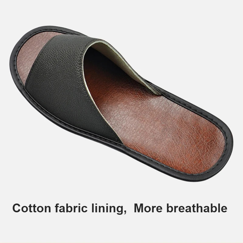 Big sizes Genuine Cow Leather Slippers Homes in indoor slipper summer open toe sandals men women elderly casual Slides shoes