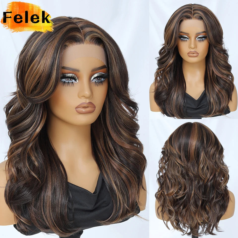 T- Part Layered Wigs With Bangs For Women 18 Inch Red Synthetic Lace Front Wig For Daily Use 13x5 Lace Wig Ombre Brown Afro Wigs