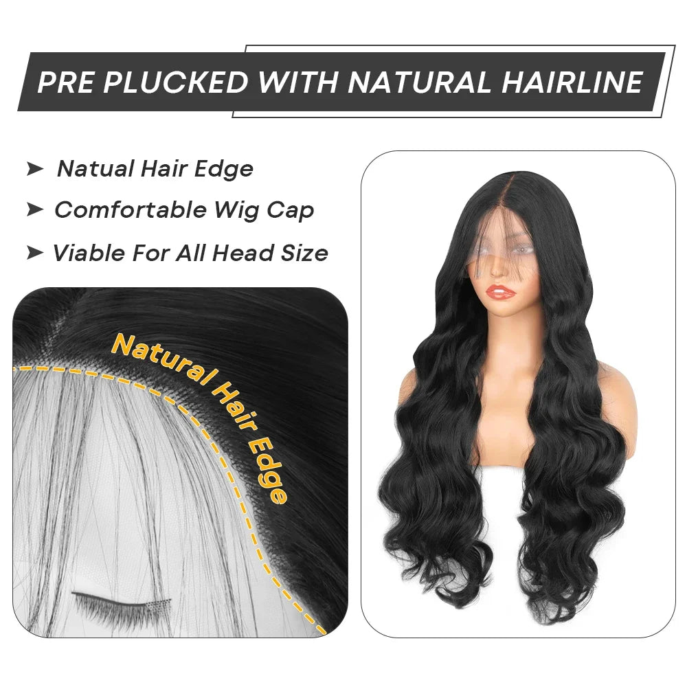 Body Wave 13x6 Lace Frontal Wig Pre Plucked with Baby Hair Natural Hairline Long Wavy Synthetic Lace Front Wigs For Black Women