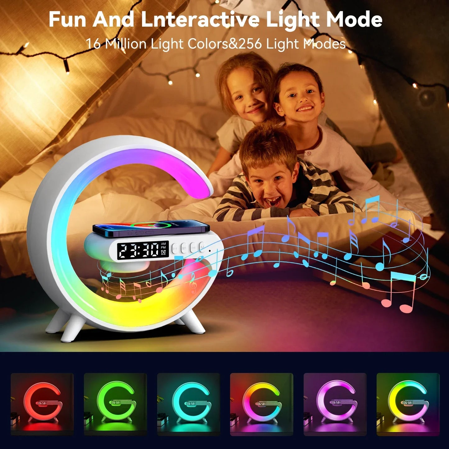 Multifunction Wireless Charger Stand Bluetooth 5.0 Speaker FM TF RGB Night Light Fast Charging Station for iPhone Samsung Xiaomi